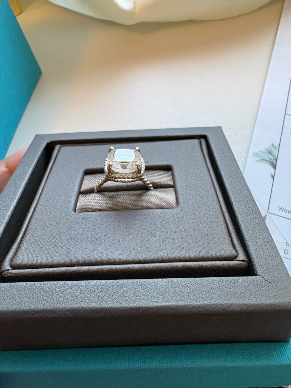 Birks Cushion-Cut White Stone Silver Ring - Women's Ring - Picture 4 of 5